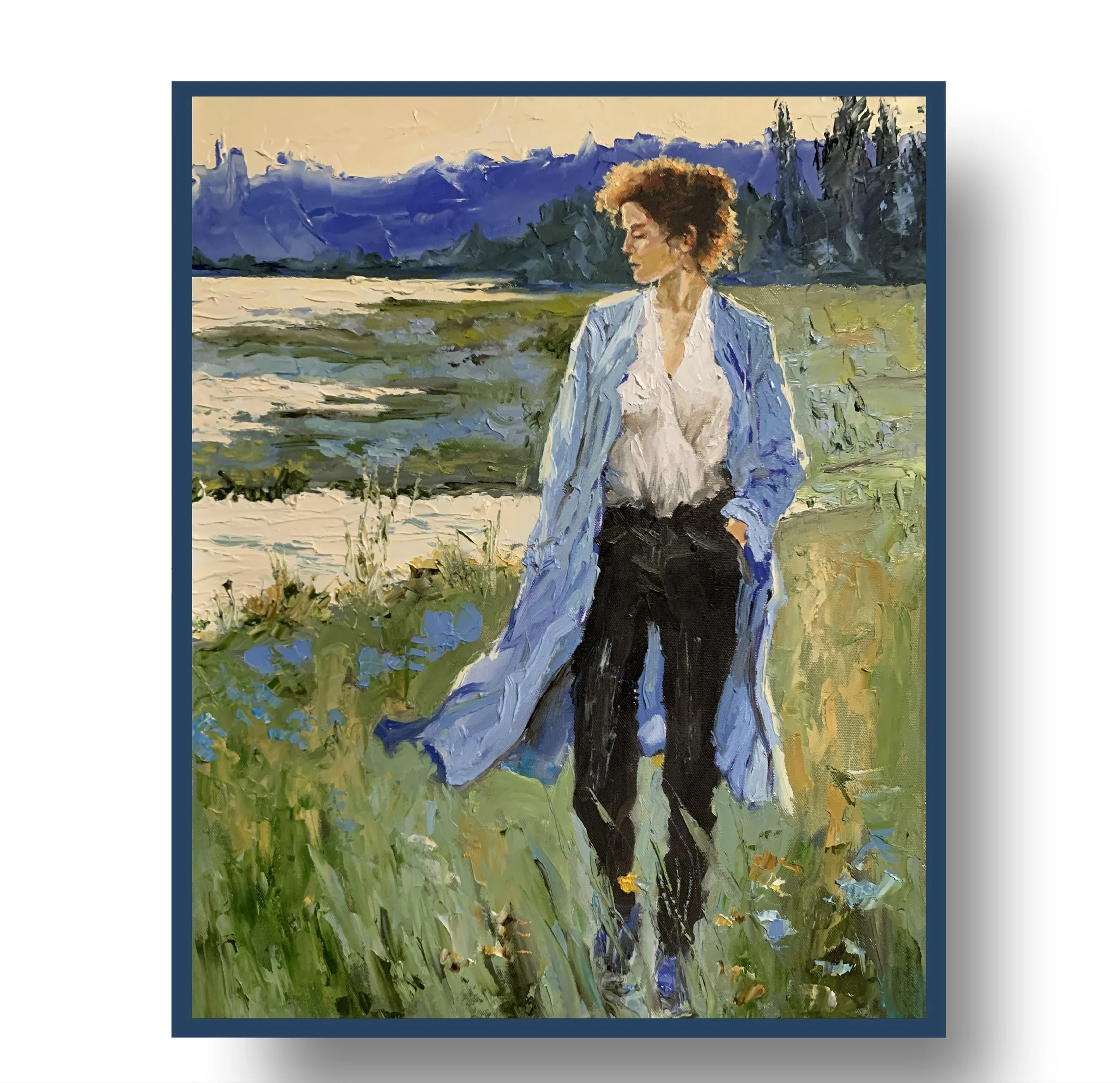 Blue Meadow Walk.   Oil painting on canvas. 50x40cm.