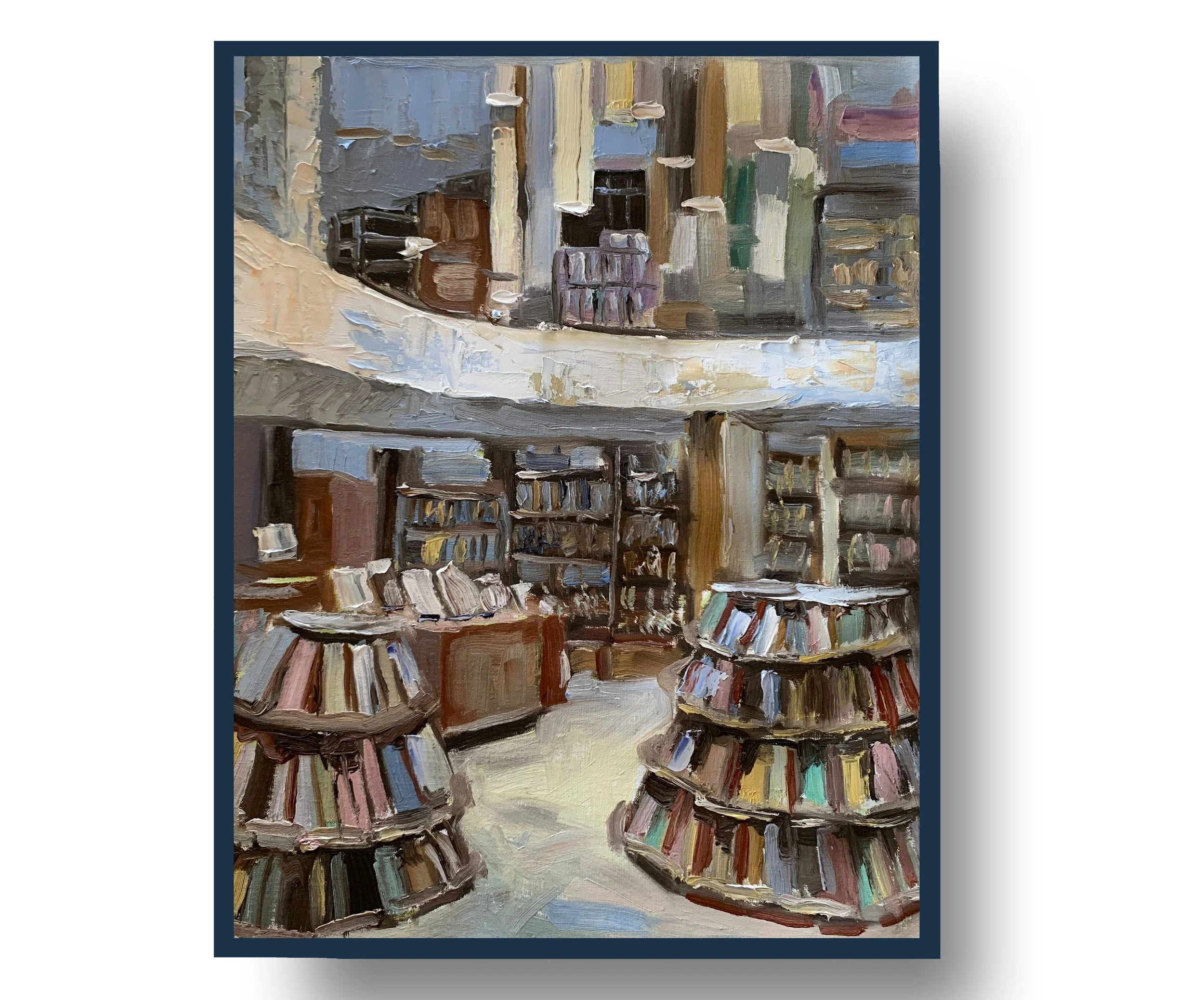 Books Waiting for Readers in the Public Library.       Oil painting on canvas.   50x40cm.