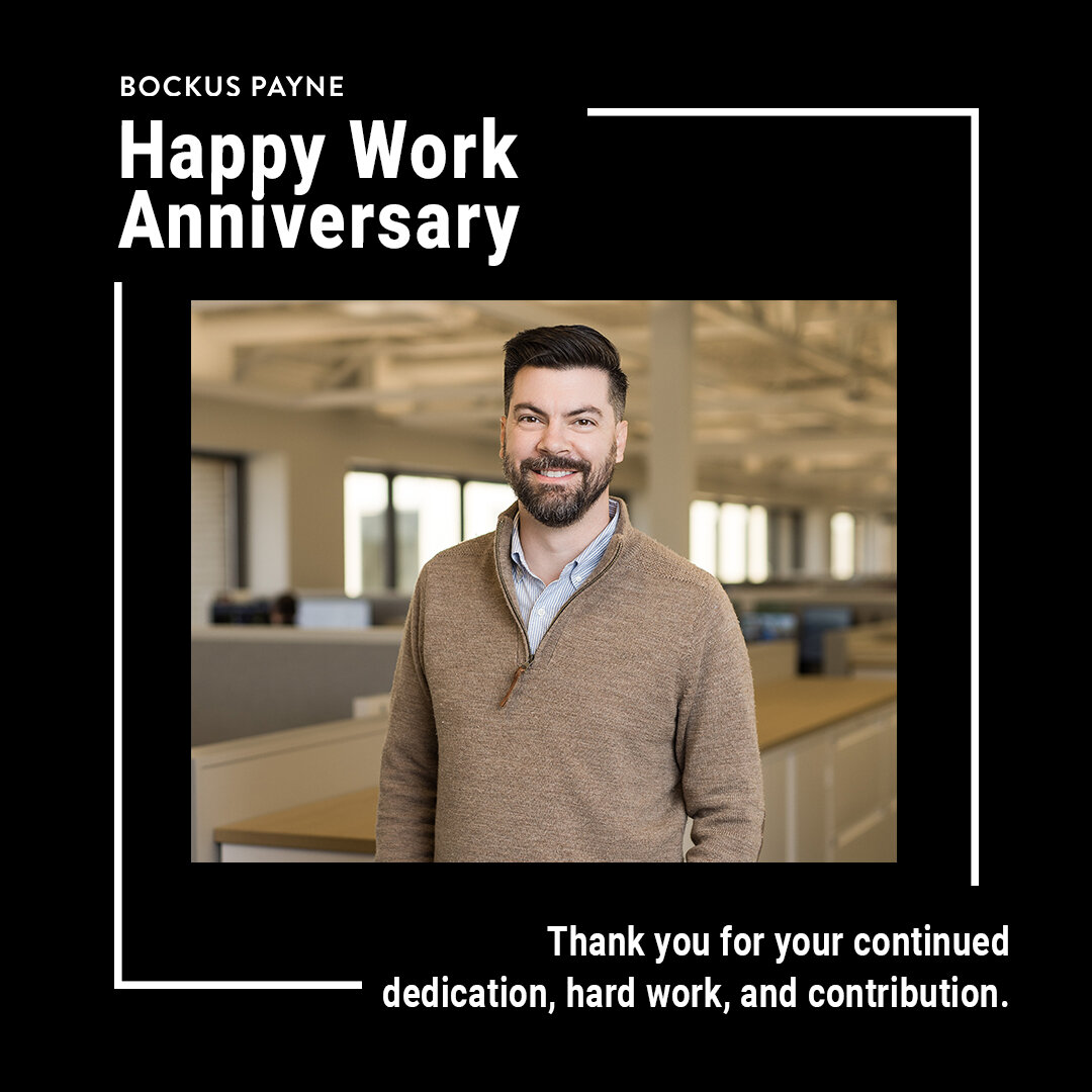 Happy Work Anniversary to Partner and Design Director, Collin Fleck. Collin has been with Bockus Payne since 2008 and has spearheaded some of Bockus Payne's most innovative projects. ​​​​​​​​​​​​​​​​​
Thanks for all of your hard work Collin! 
.
.
.
#