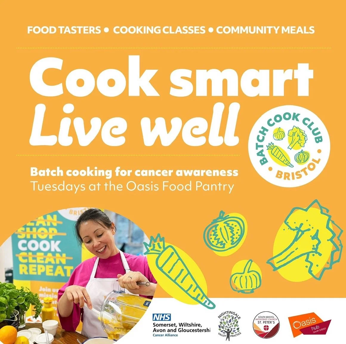 Cook Smart, Live Well: batch cooking for cancer awareness&nbsp;launches today at St Peter&rsquo;s Methodist Church, Broomhill! Drop by between 12.30-2pm for free food tasters, demos and recipes cards to take home.

Cook Smart, Live well is a free com