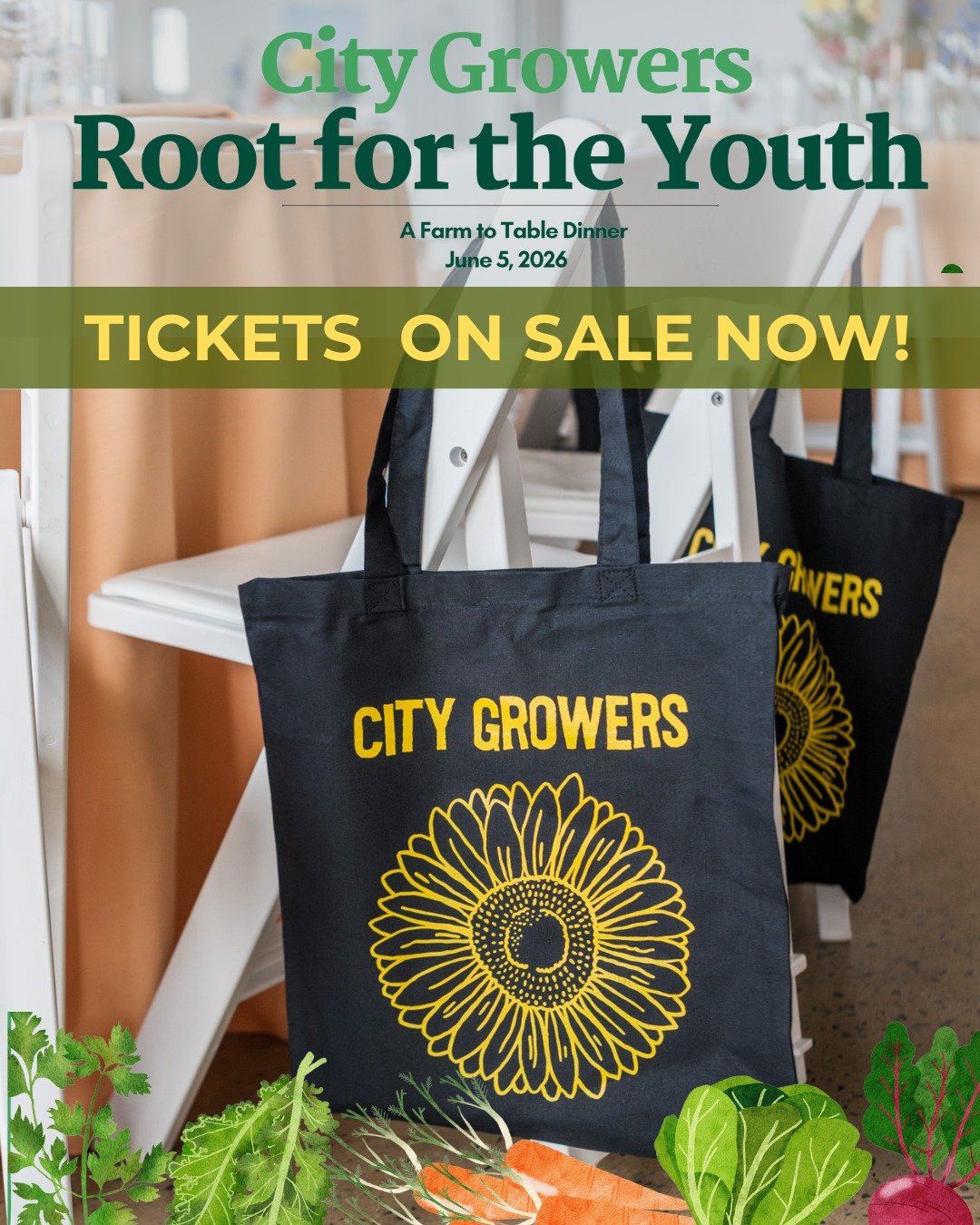 Join City Growers on June 5th for Root for the Youth! This Farm to Table celebration features a fabulous sit-down dinner, handcrafted cocktails, chances to win some incredible products, and the opportunity to learn more about the work City Growers do
