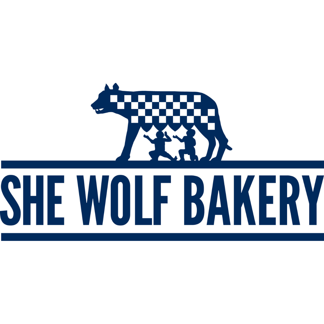 Logo She Wolf Bakery blue on white bkground