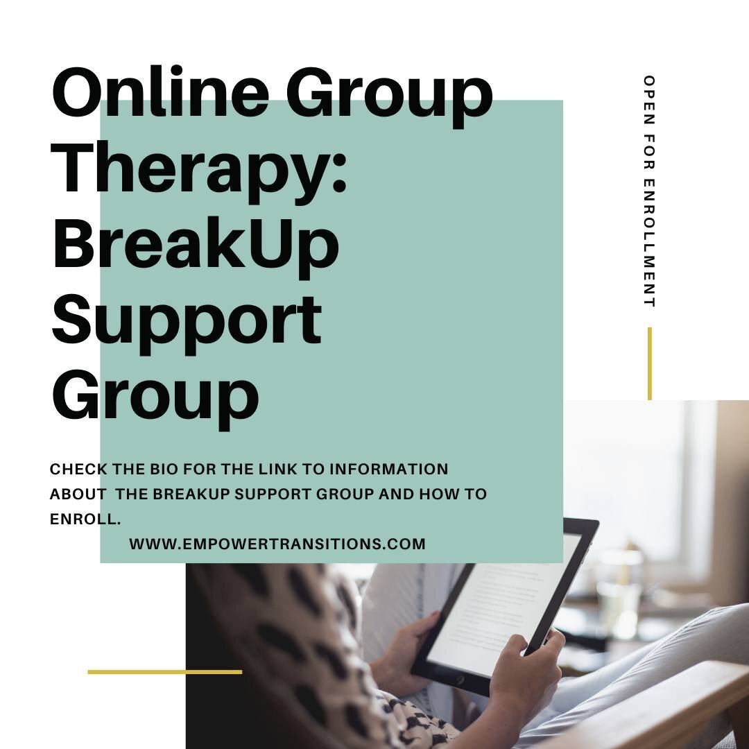 Online Group Therapy: BreakUp Support Group. The Thank U-Next: Rebuilding After A Breakup Online Therapy Group provides a supportive environment for women to navigate challenges they experience after a breakup like stress, social connections, the tra