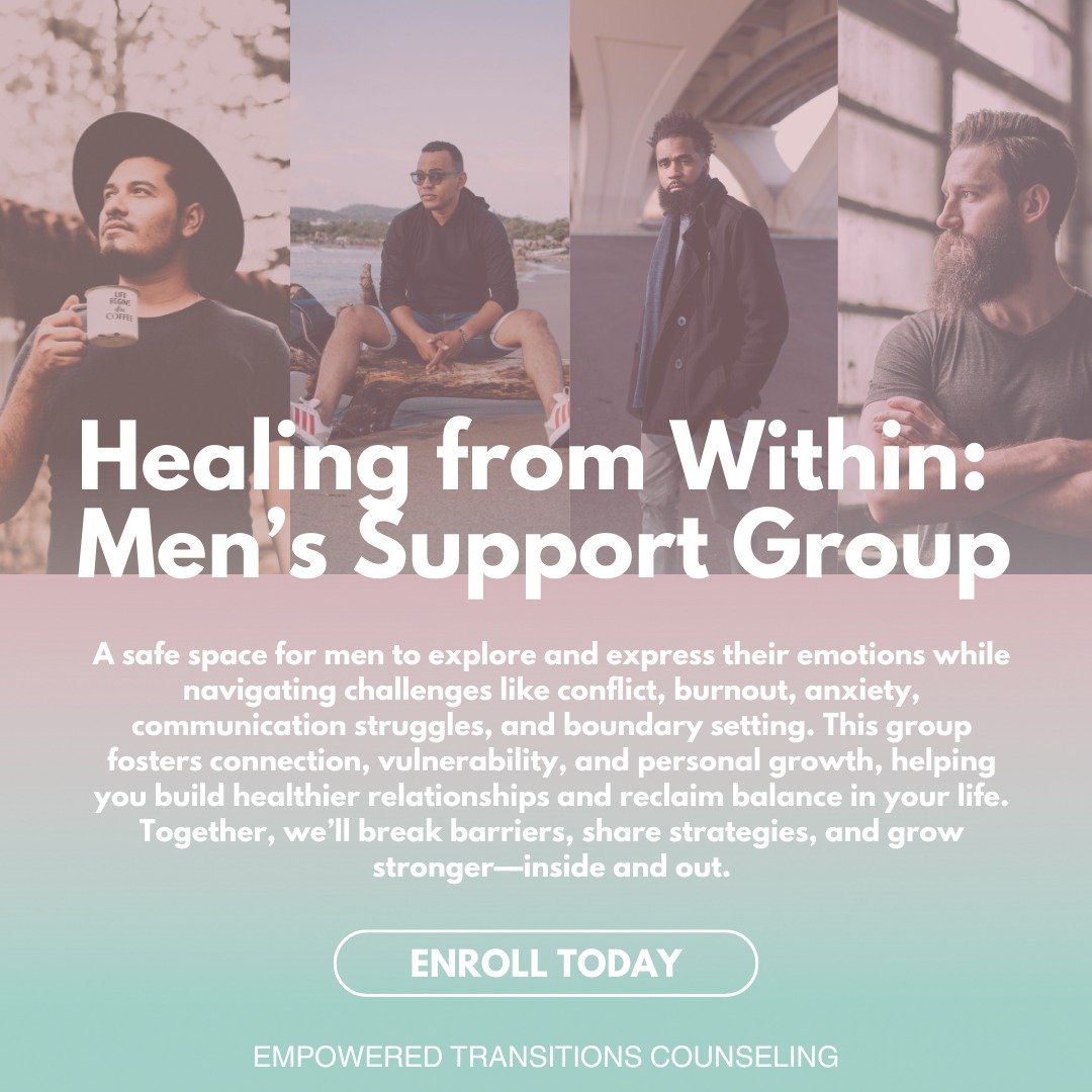 A safe space for men to explore and express their emotions while navigating challenges like conflict, burnout, anxiety, communication struggles, and boundary setting. This group fosters connection, vulnerability, and personal growth, helping you buil