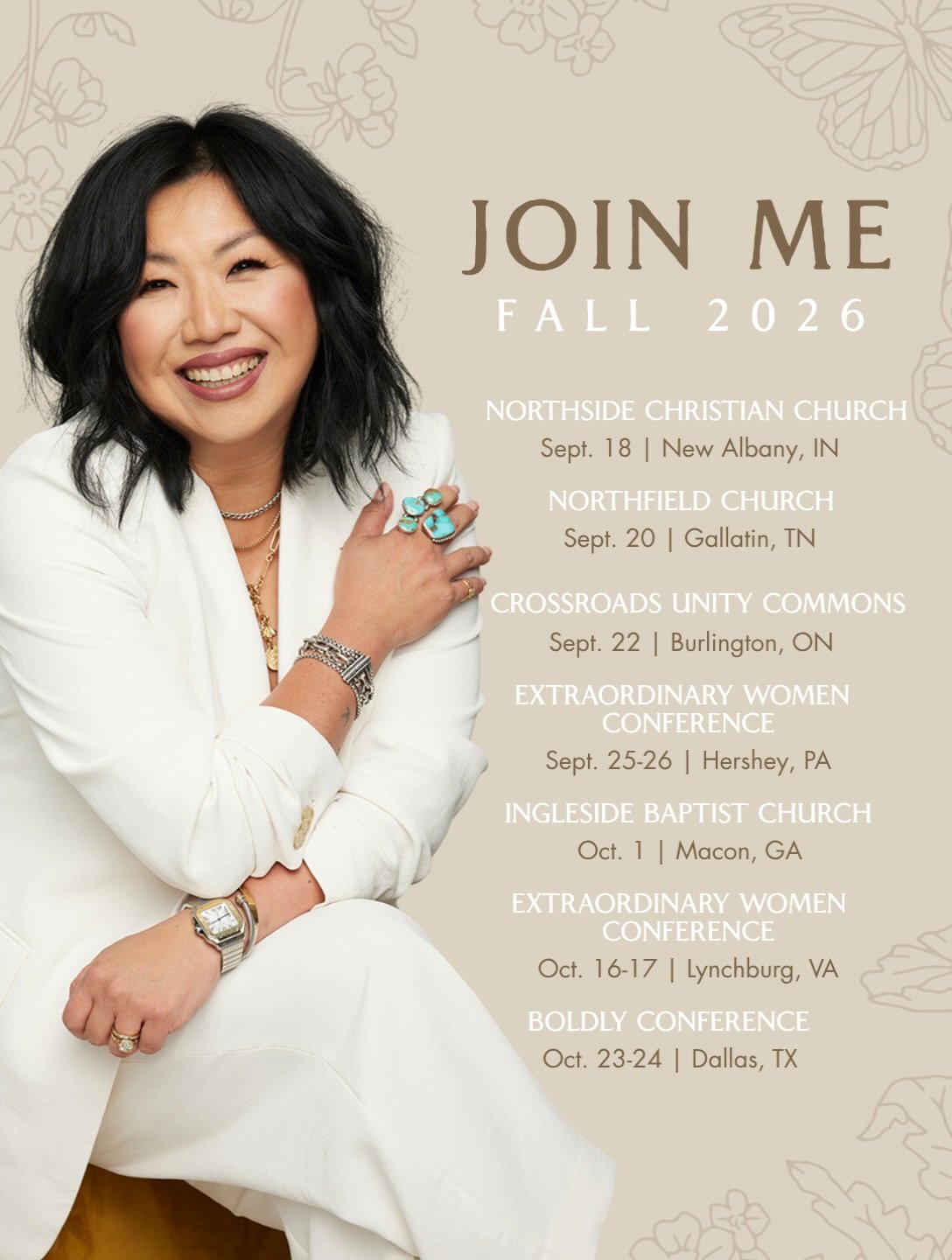 HEY GIRL 👋🏼 WILL I SEE YOU THIS FALL?

I&rsquo;m so honored to get to share God&rsquo;s Word, remind women what&rsquo;s true, and talk about how we can apply it to our everyday lives on the road this fall.

Can&rsquo;t wait to see, hug, and connect