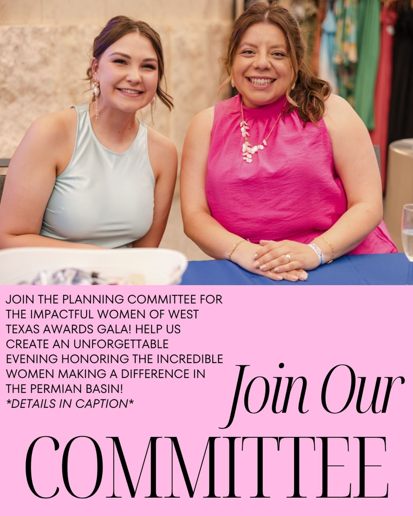 Be a part of bringing this incredible event to life! We&rsquo;re looking for dedicated volunteers to join the planning committee for the Impactful Women of West Texas Awards Gala. Committee members will help coordinate event details, attend planning 
