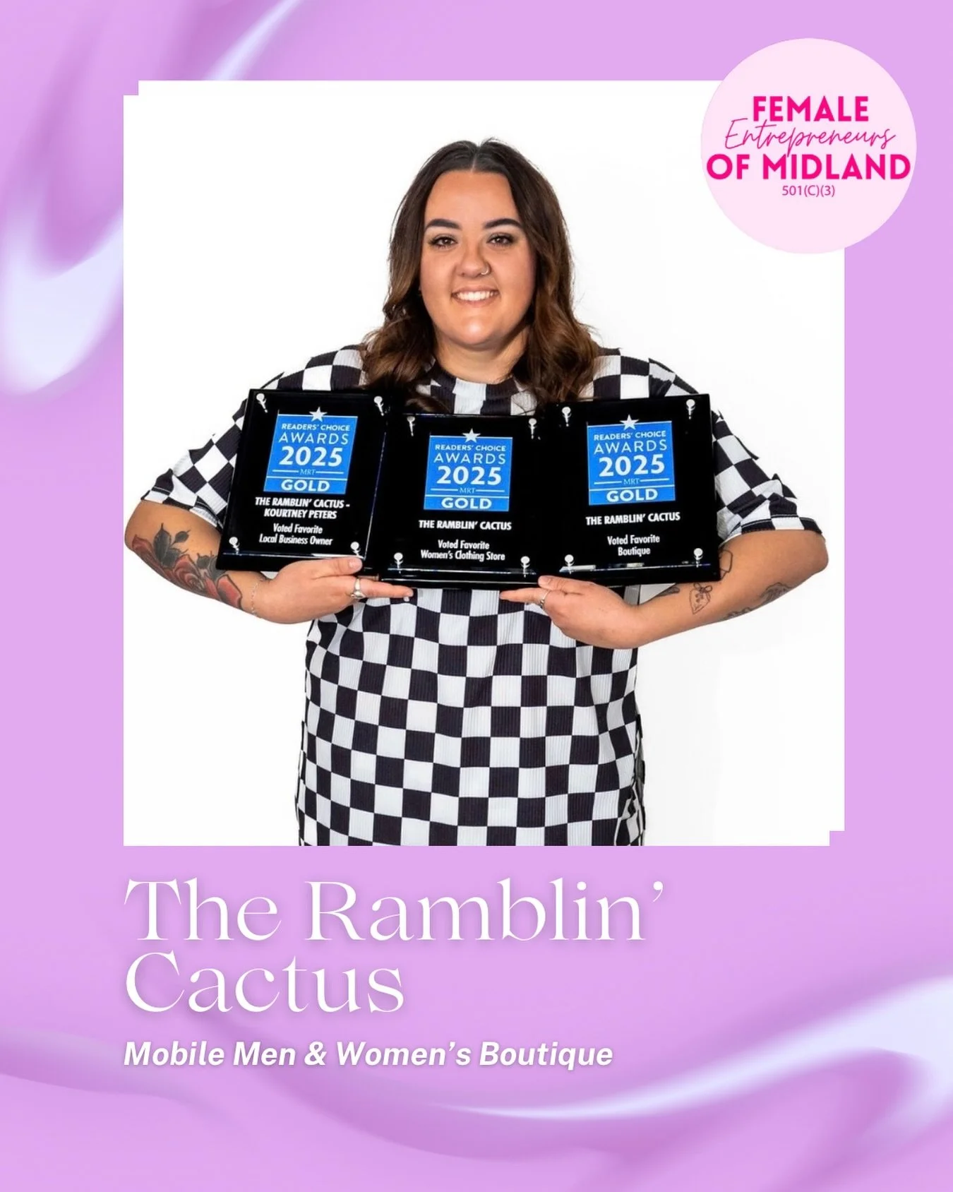 🌸MEMBER HIGHLIGHT🌸

Kourtney Peters is the owner of @theramblincactus and the Vice President of Female Entrepreneurs of Midland. 

Her online and mobile boutique is known for curvy fashion, a growing men&rsquo;s line, and its iconic boutique traile