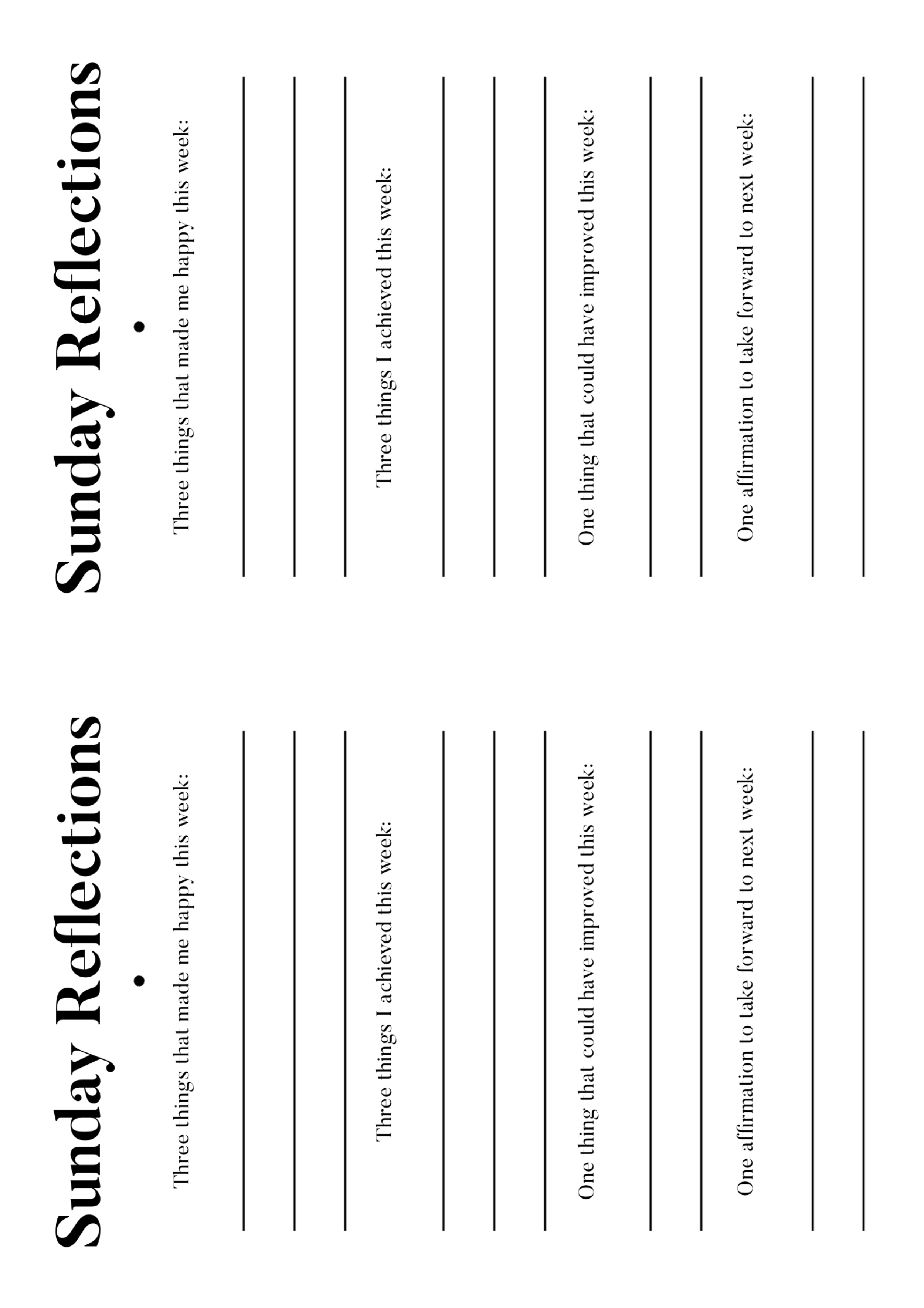 PDF Sunday Reflections Printable Gratitude Intention Journalling Tool