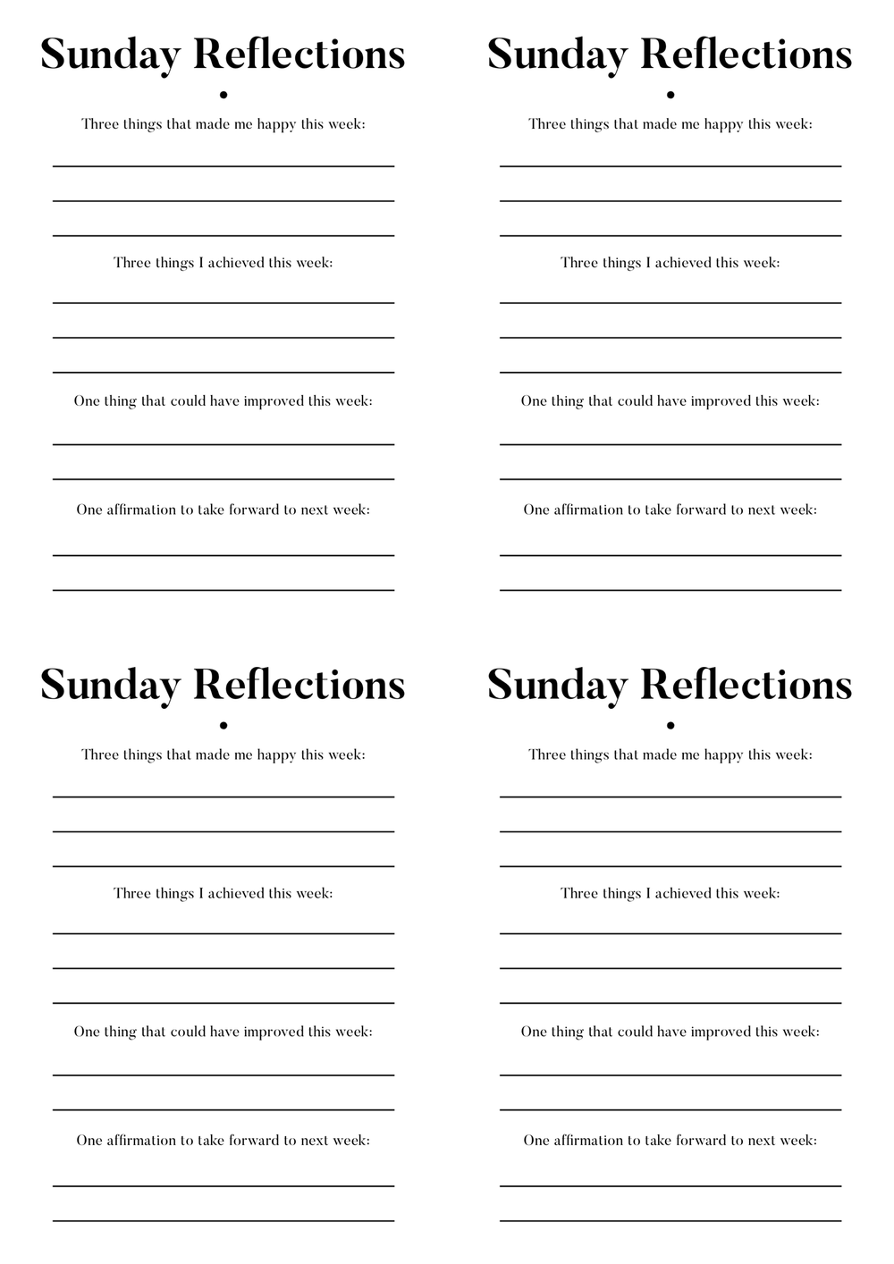 PDF Sunday Reflections Printable Gratitude Intention Journalling Tool