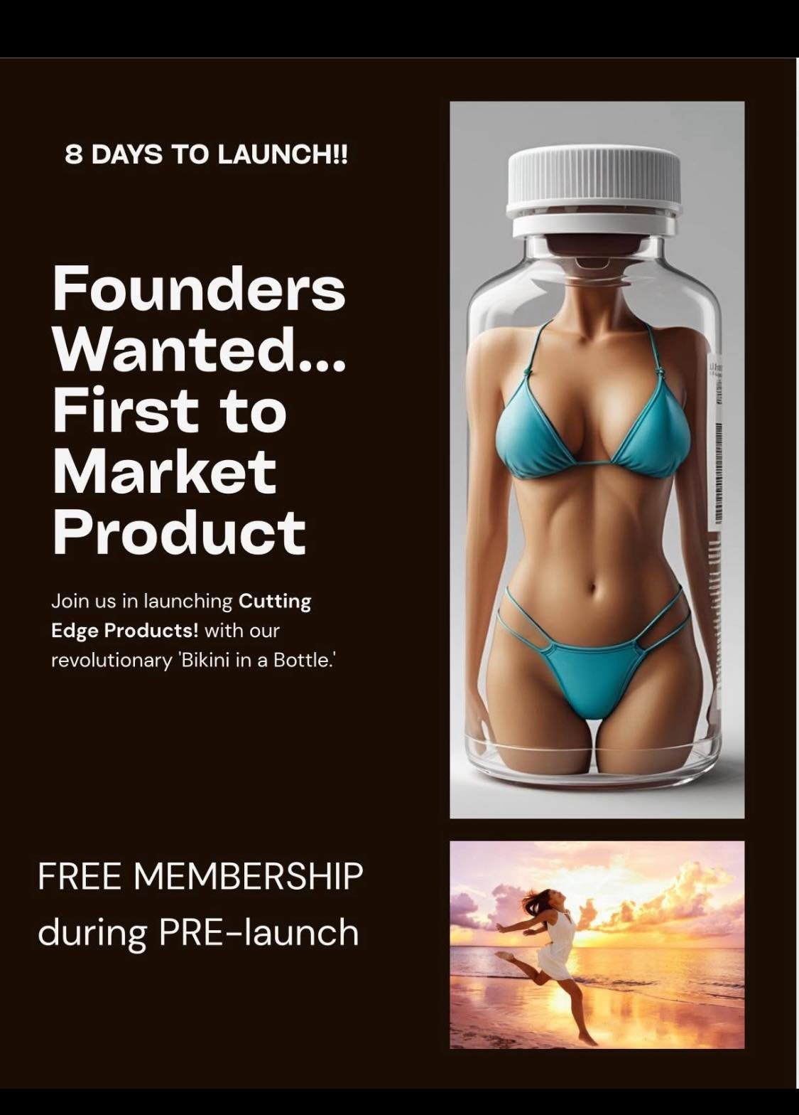 FOUNDERS WANTED... 8 Days till 🚀 LAUNCH!

🫰🏽First to market. First to share it.

We're looking for a handful of individuals..
1️⃣ Try it.
2️⃣ Share it.
That&rsquo;s it.

Because this one capsule is about to change everything.

➞ 1 pill a day
➞ no 