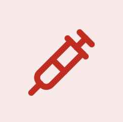 Red syringe icon on a light pink background