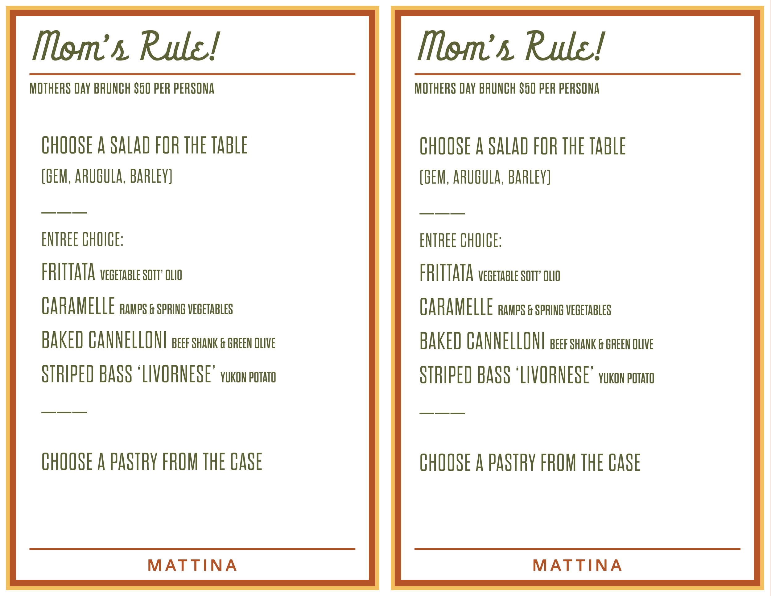 MOTHERS DAY MENU AT MATTINA