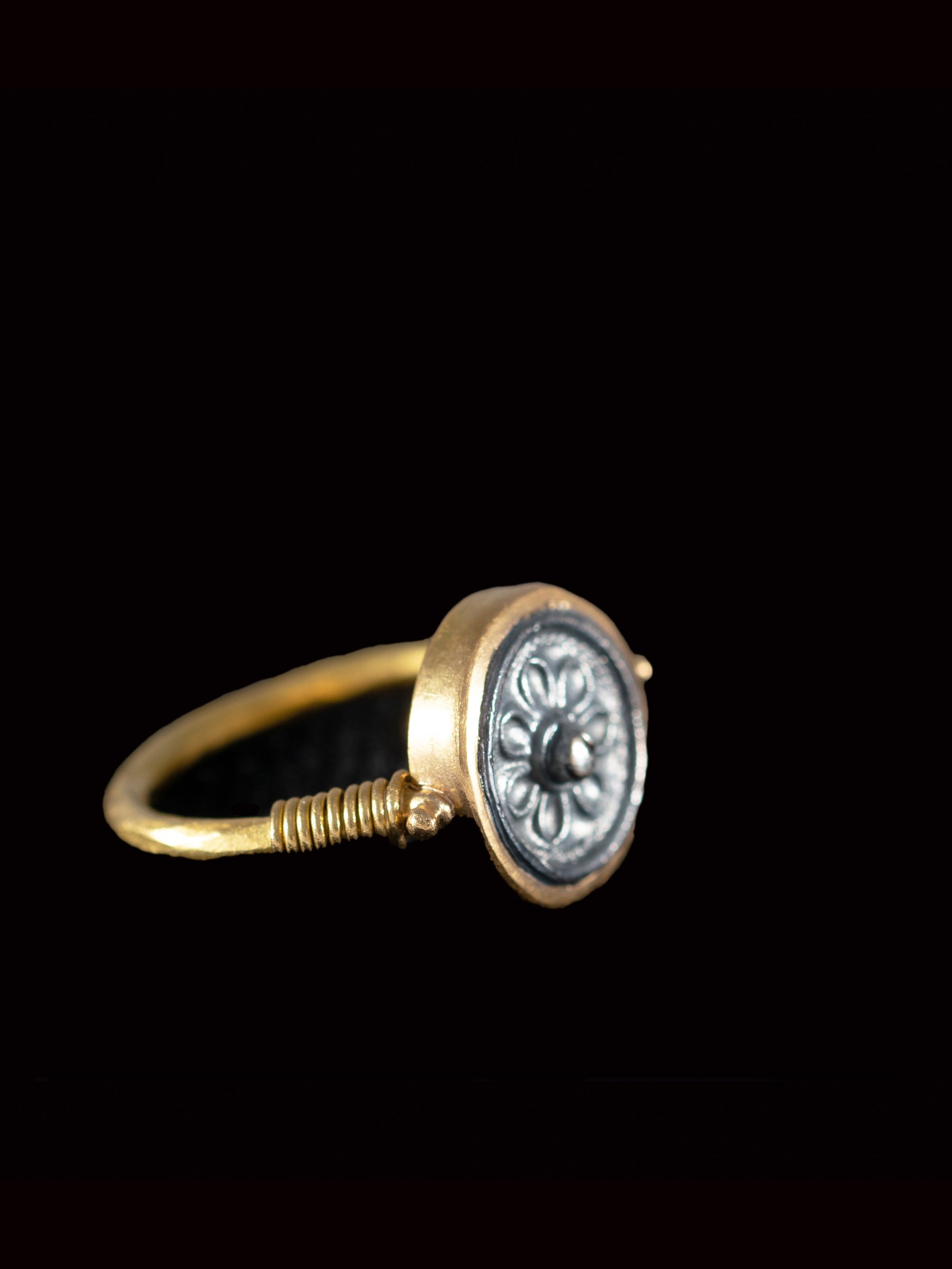 Silver &amp; Gold Roman Button Ring