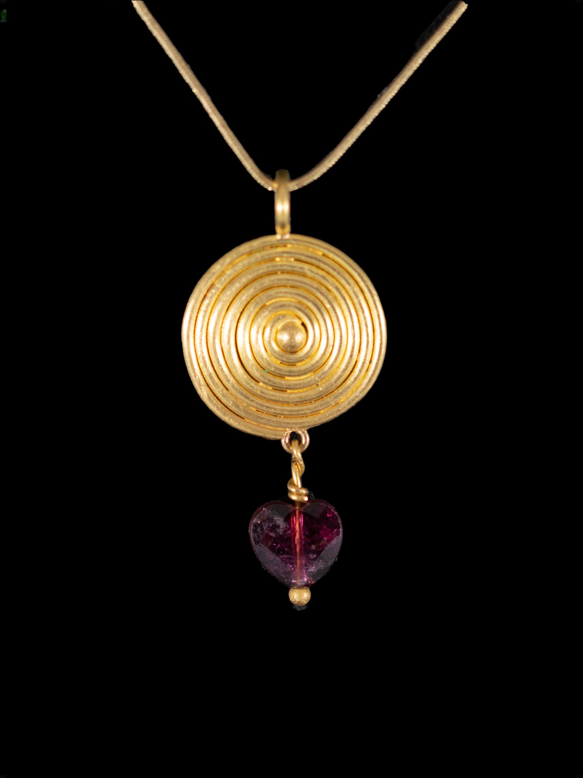 Gold Coil &amp; Heart Pendant