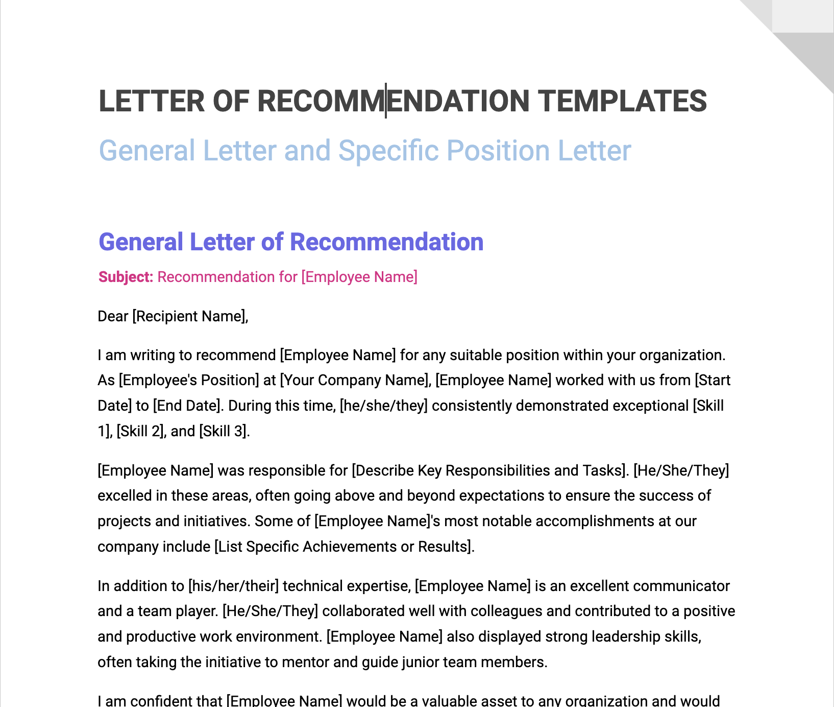 Free Letter of Recommendation Templates (19) - PDF