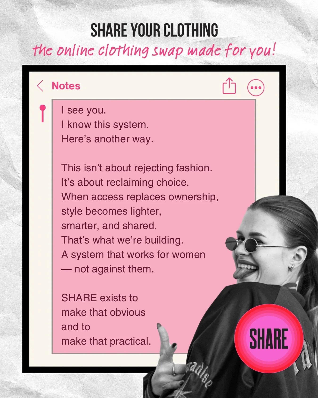 Meet SHARE- your 10/10 clothing swap&hellip;

Upload what you don&rsquo;t wear, earn points, + swap for something new to you from our Community Closet. No money. No pressure. Just an easier way to refresh your style without constantly buying more. 


