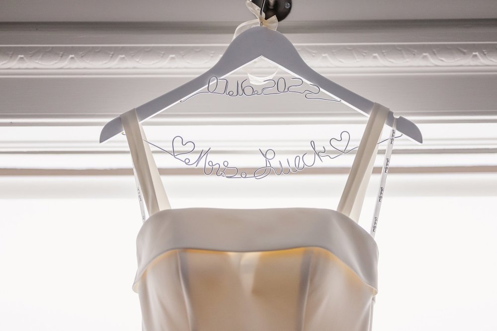 Wedding dress and hanger at Pere Marquette