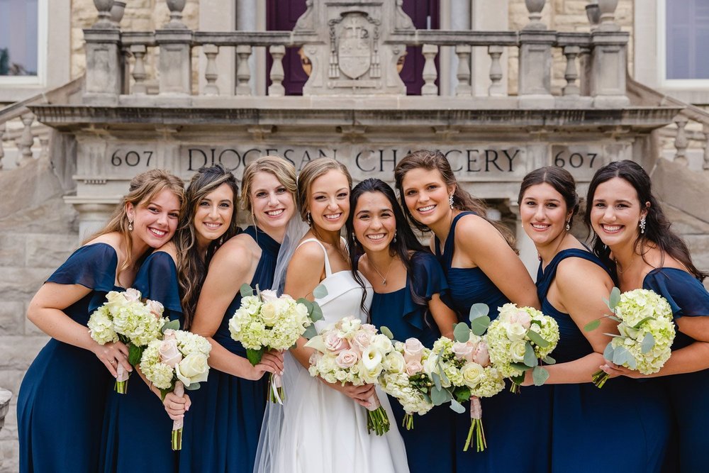 Bride and bridesmaids at St. Mary's Cathedral Peoria