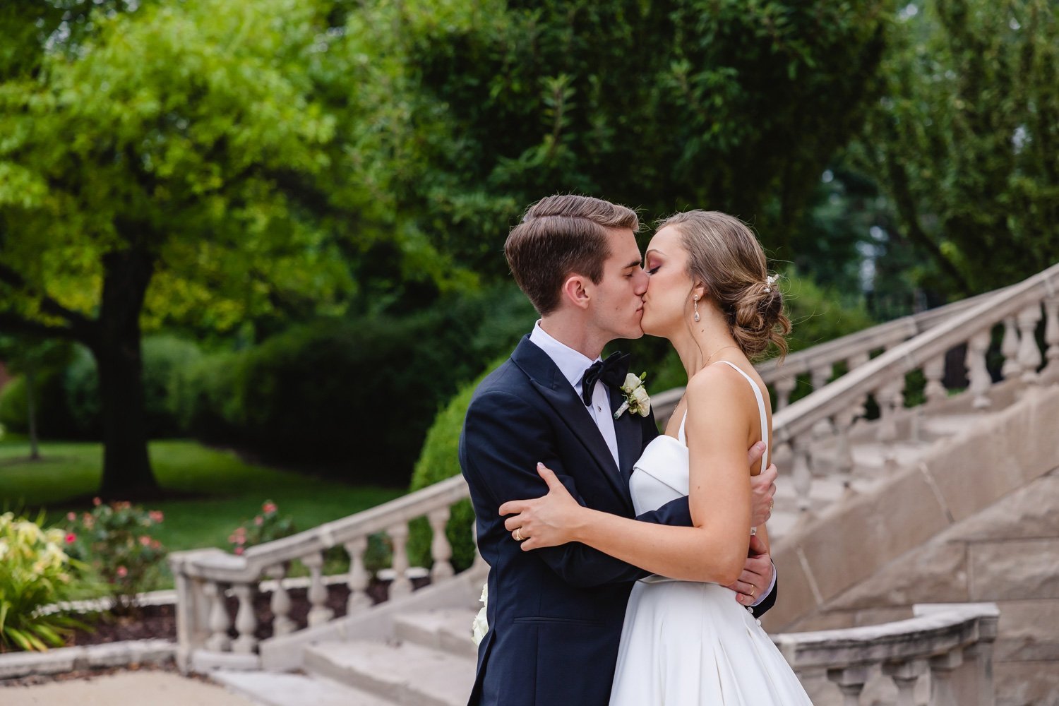 Bride and Groom Kiss outside church