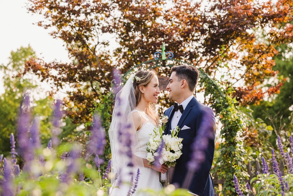 Bride and groom at University of Illinois Arboretum