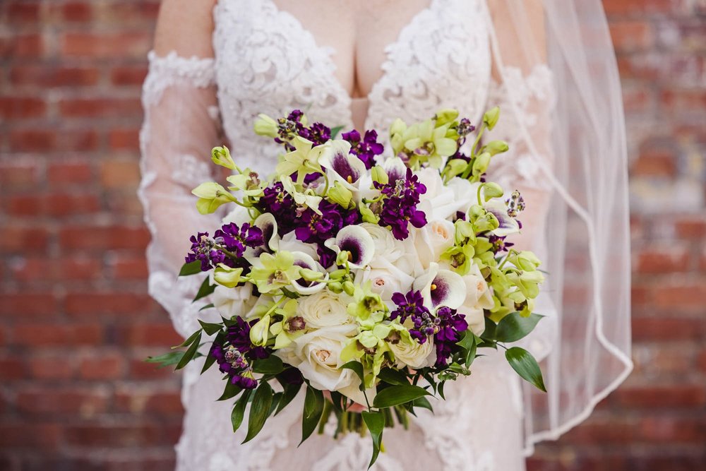 Bridal Bouquet with brick wall