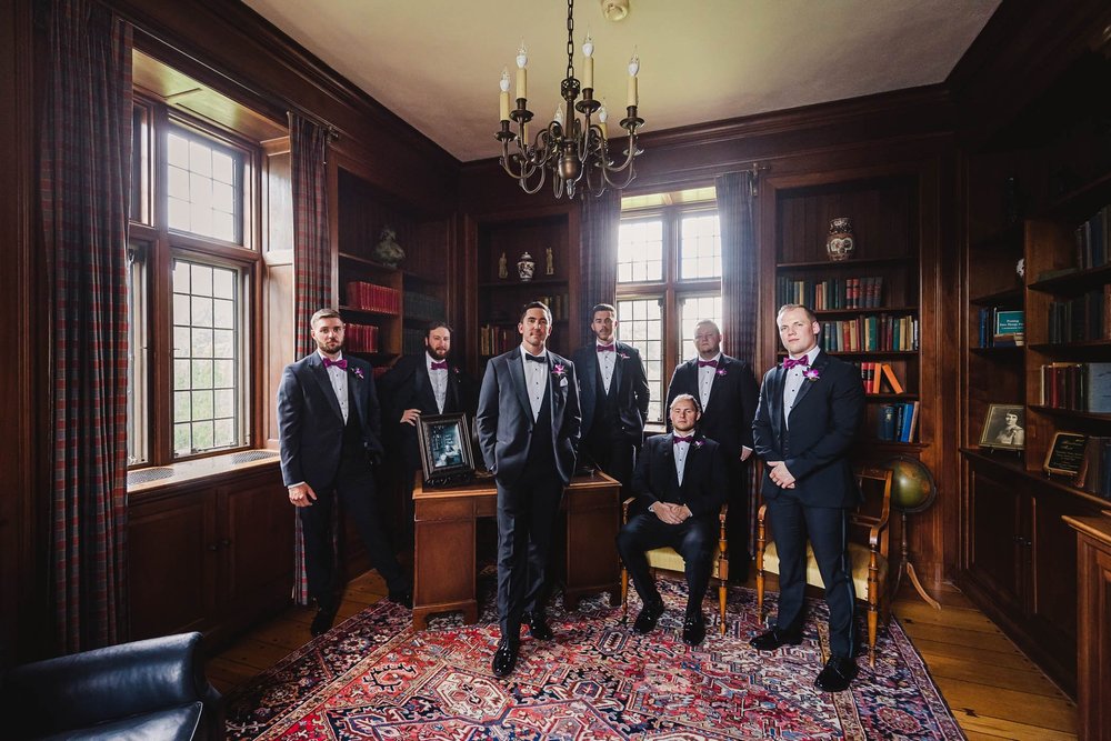 Groom and groomsmen portrait at Ewing Manor Wedding