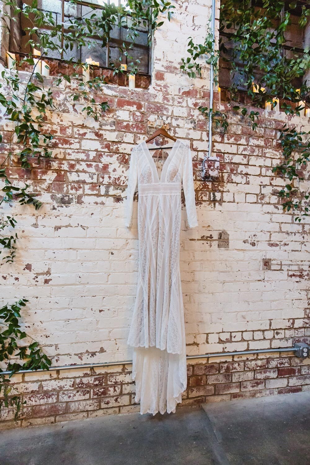 Wedding dress hanging at Venue Chisca