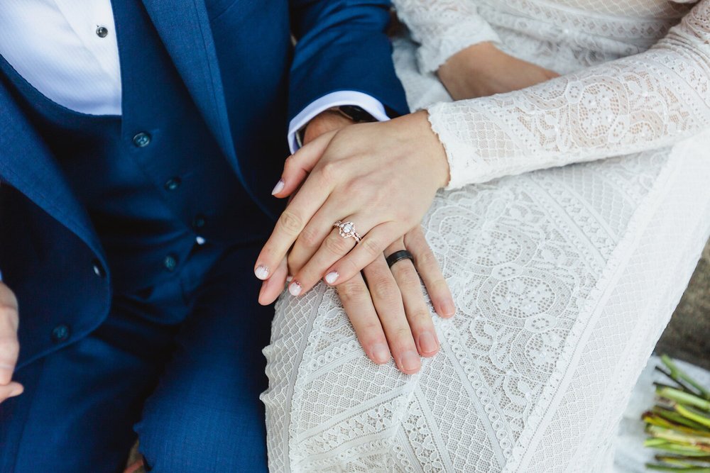 Wedding rings on bride and groom's hands
