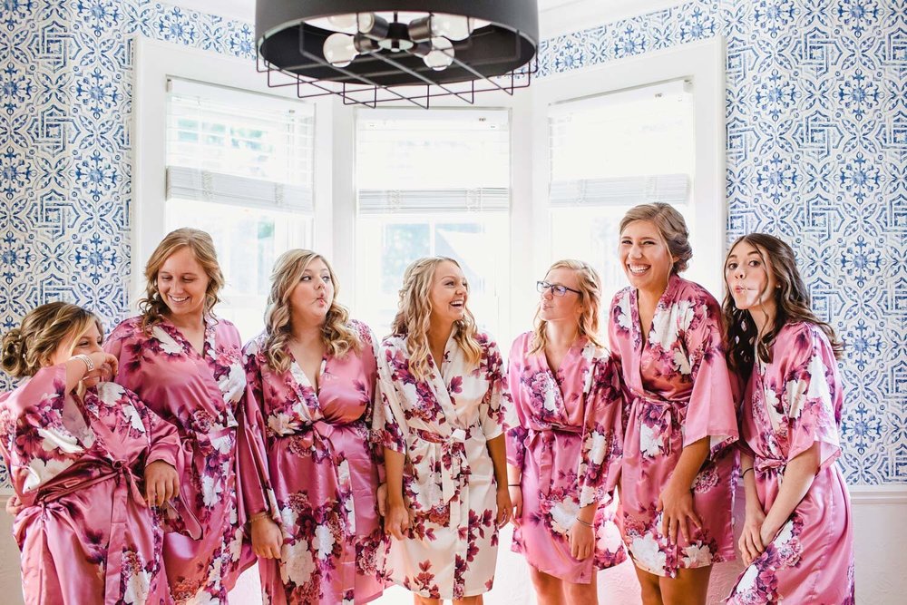 Bride and bridesmaids in robes