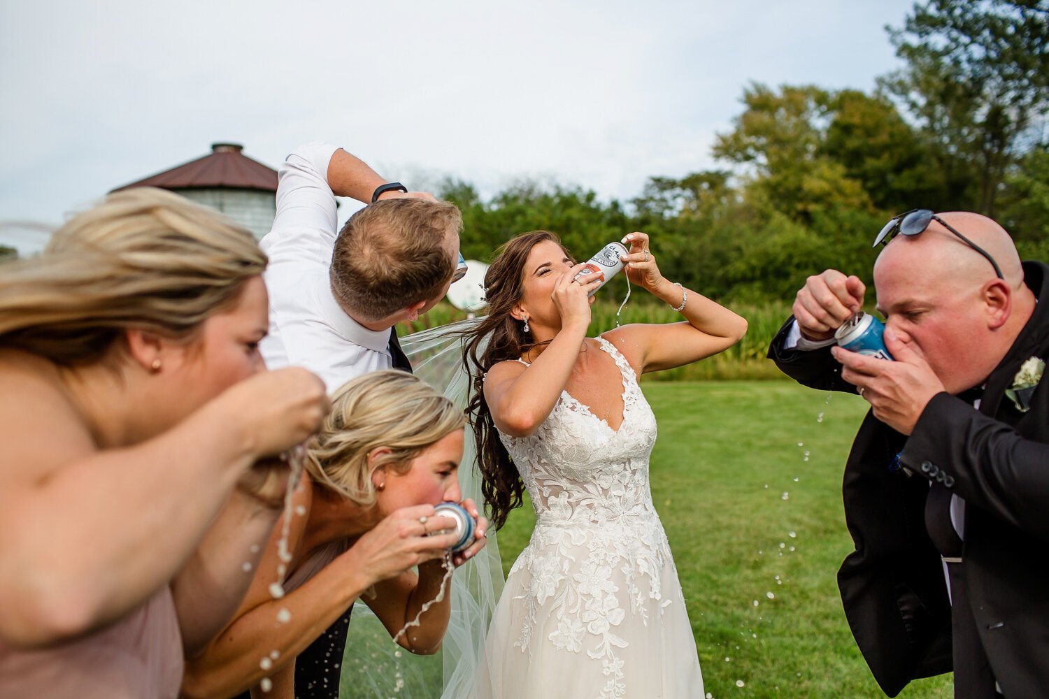 Bride shotguns beer