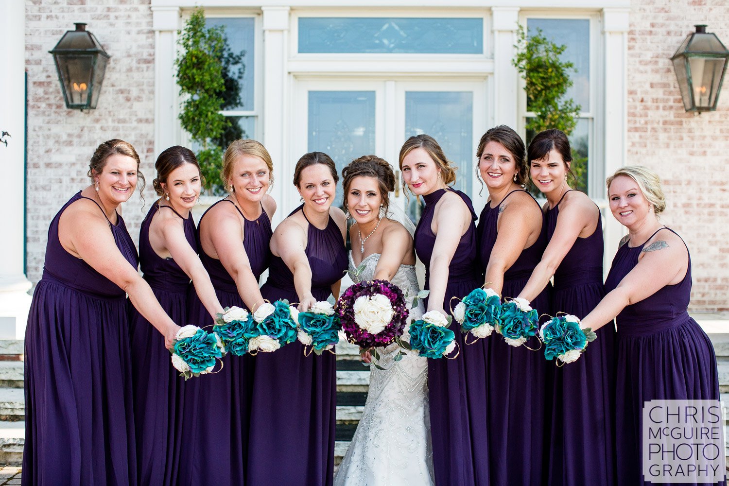 bride and bridesmaids with bouquets