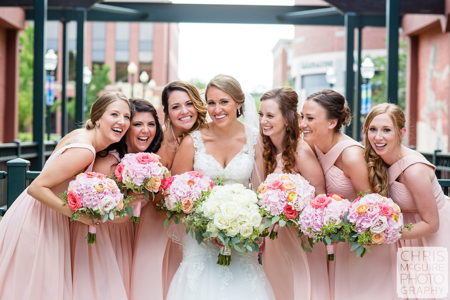 bride and bridesmaids with bouquets peoria illinois