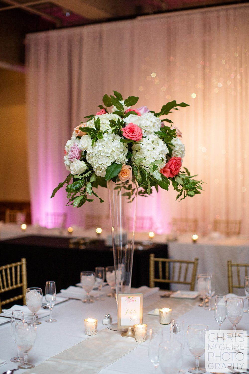 floral centerpiece at wedding reception