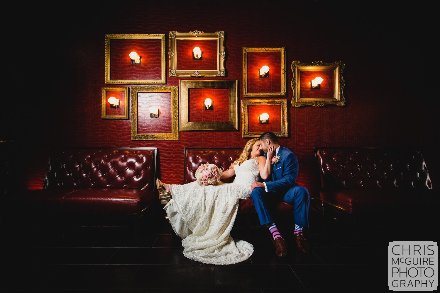 bride groom portrait in gatsby bar