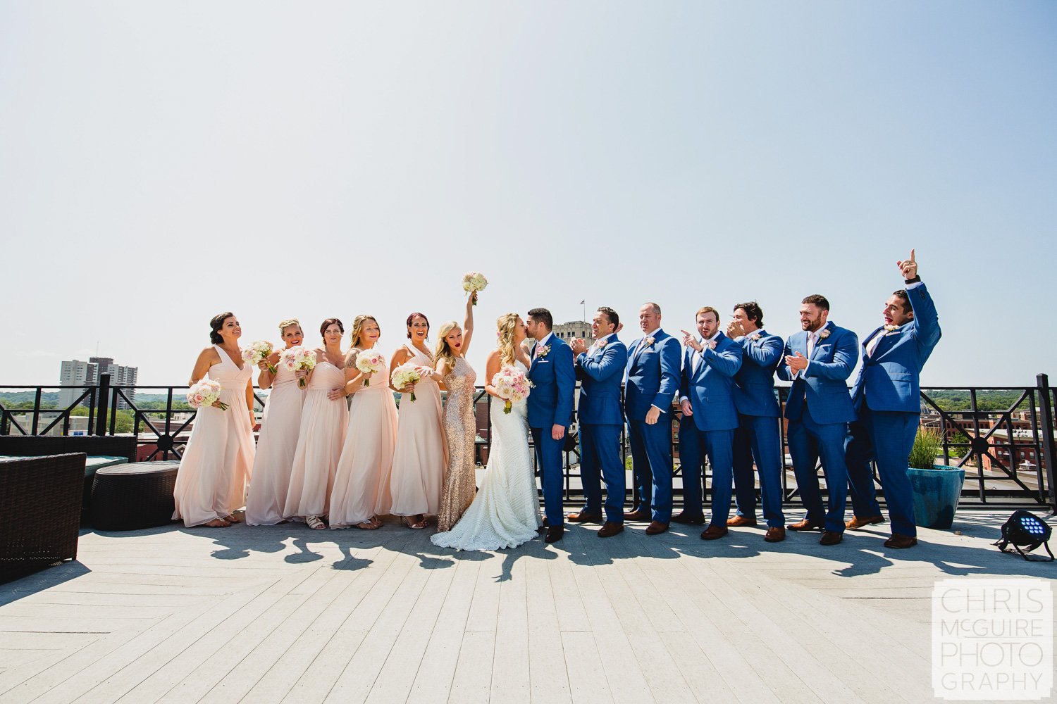 wedding party on rooftop skydeck