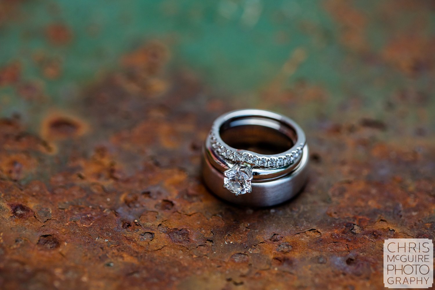wedding rings on rusty metal