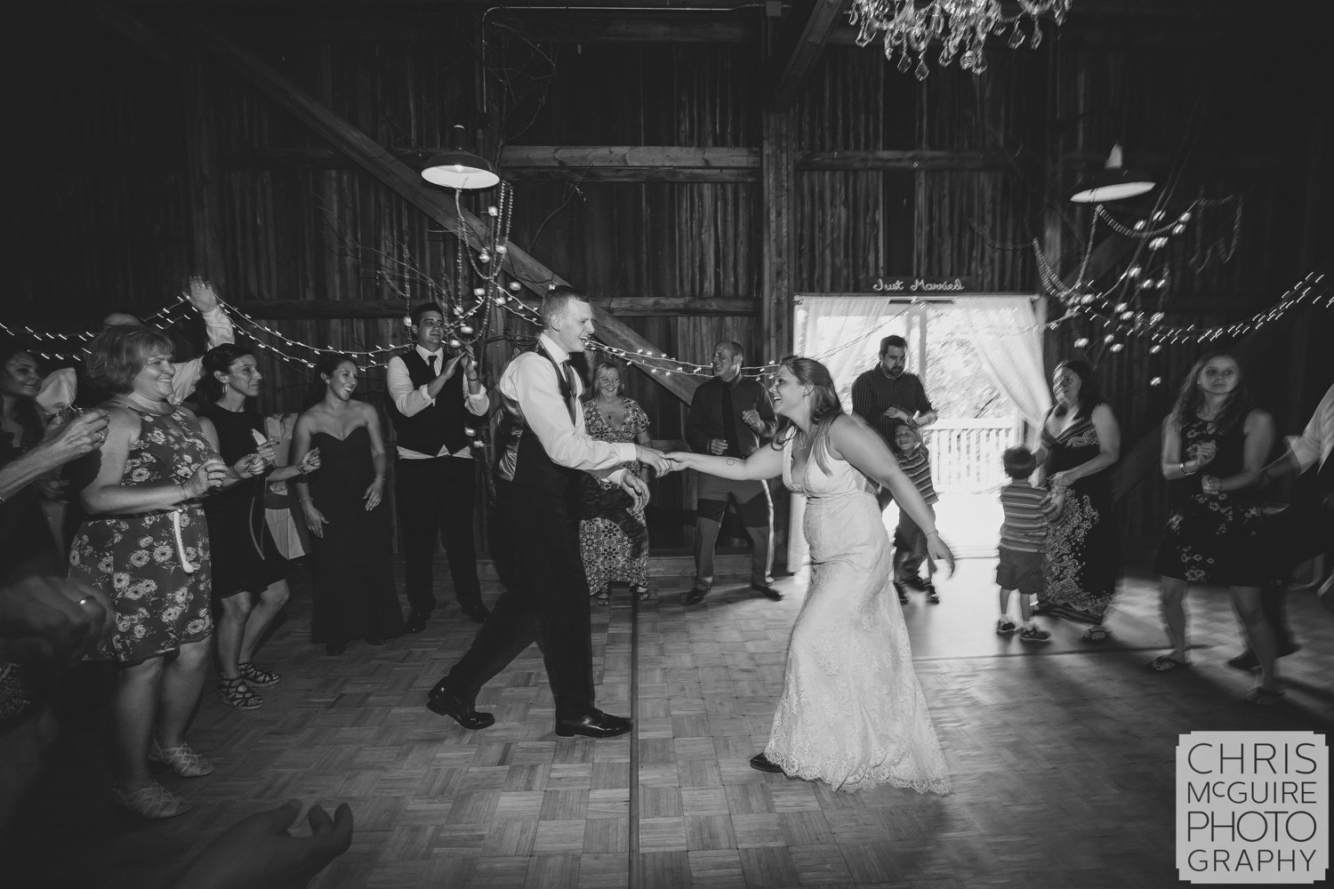 couple dancing in barn