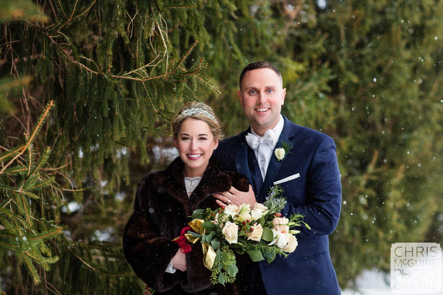 central illinois winter wedding bride groom portrait