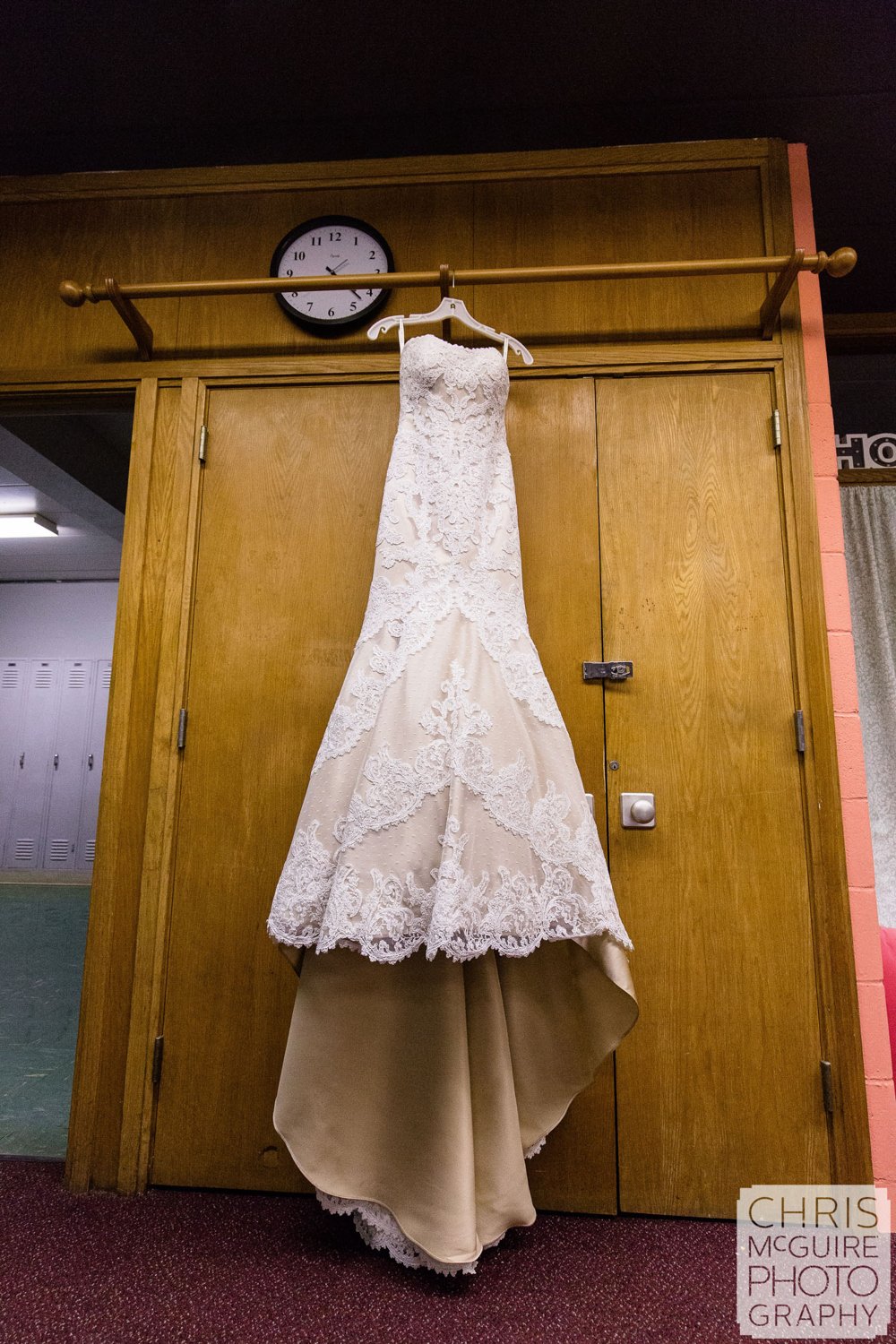 wedding dress hanging