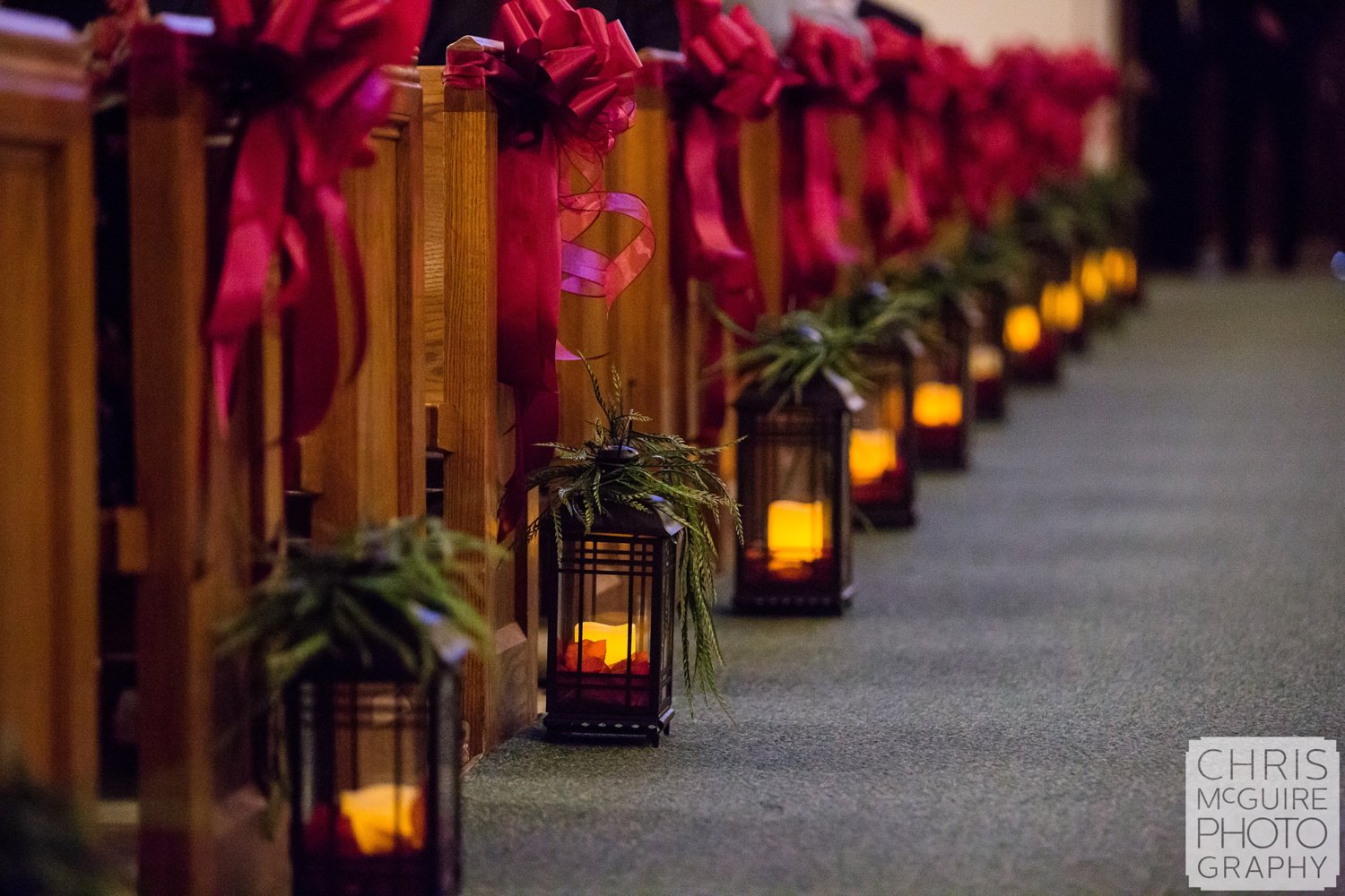 candles along wedding aisle