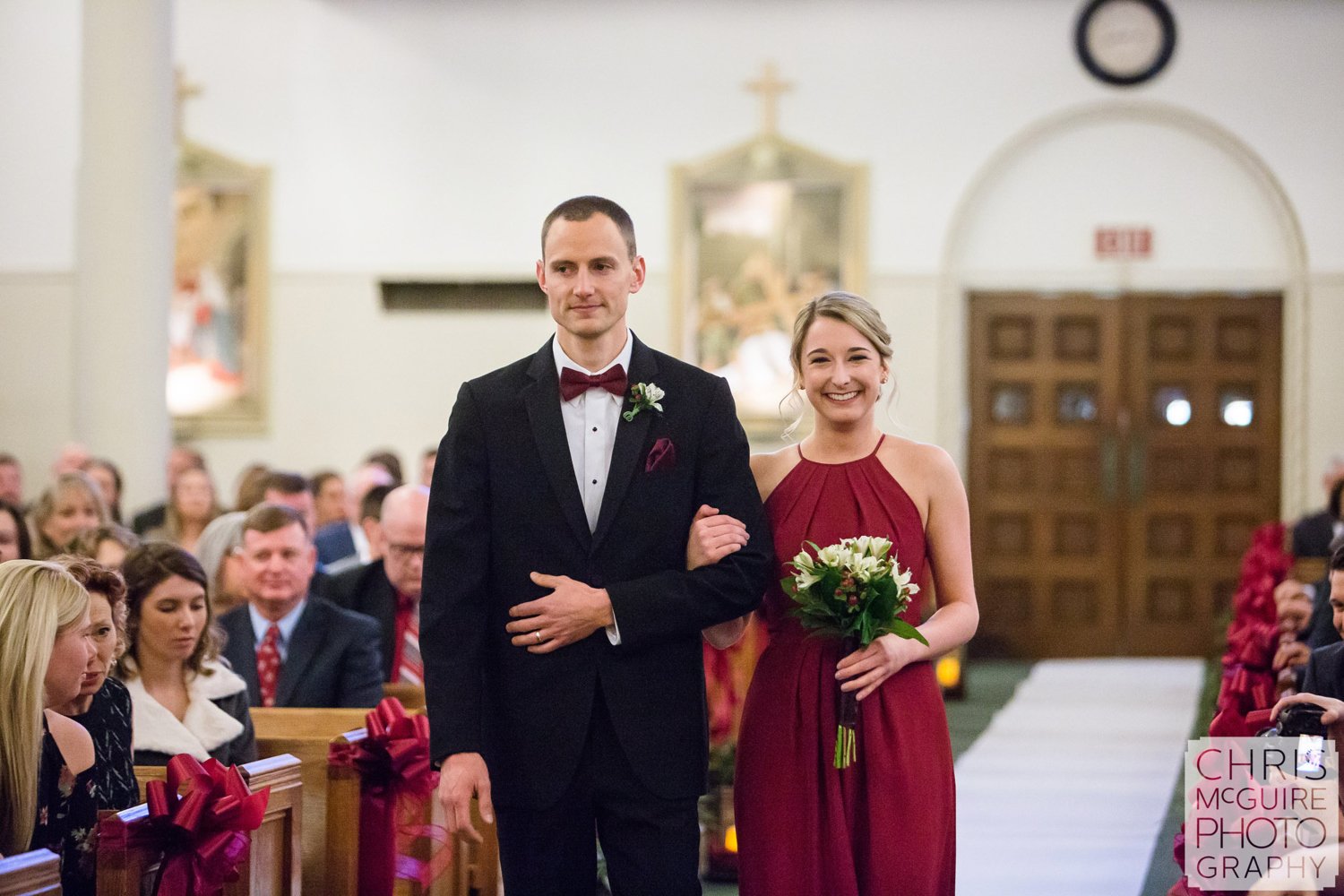 wedding party walking down aisle