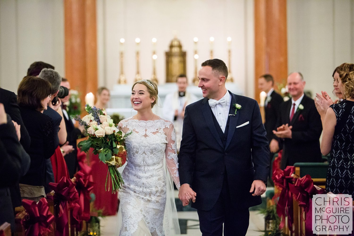 bride groom walking down aisle