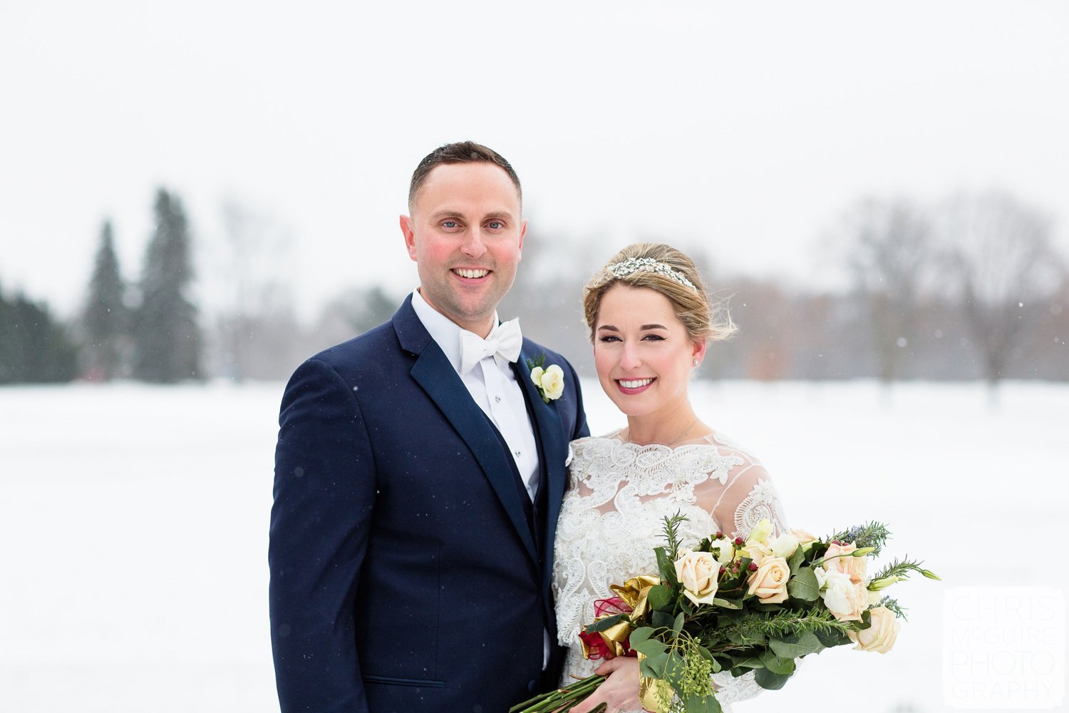 bride groom winter wedding portrait