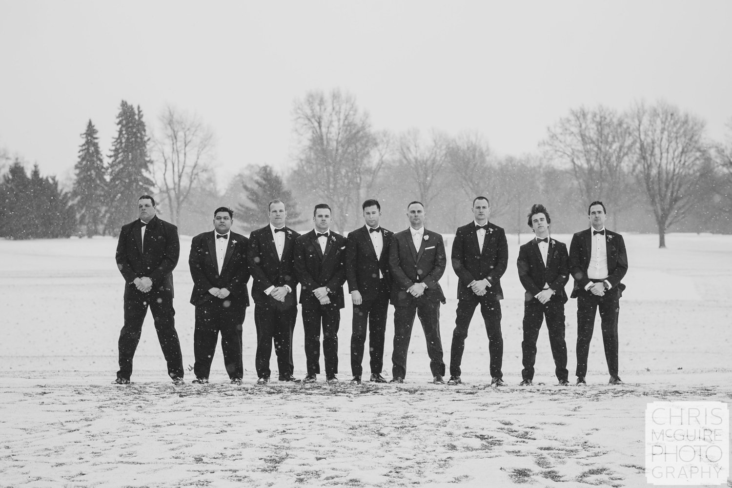 groomsmen in snow