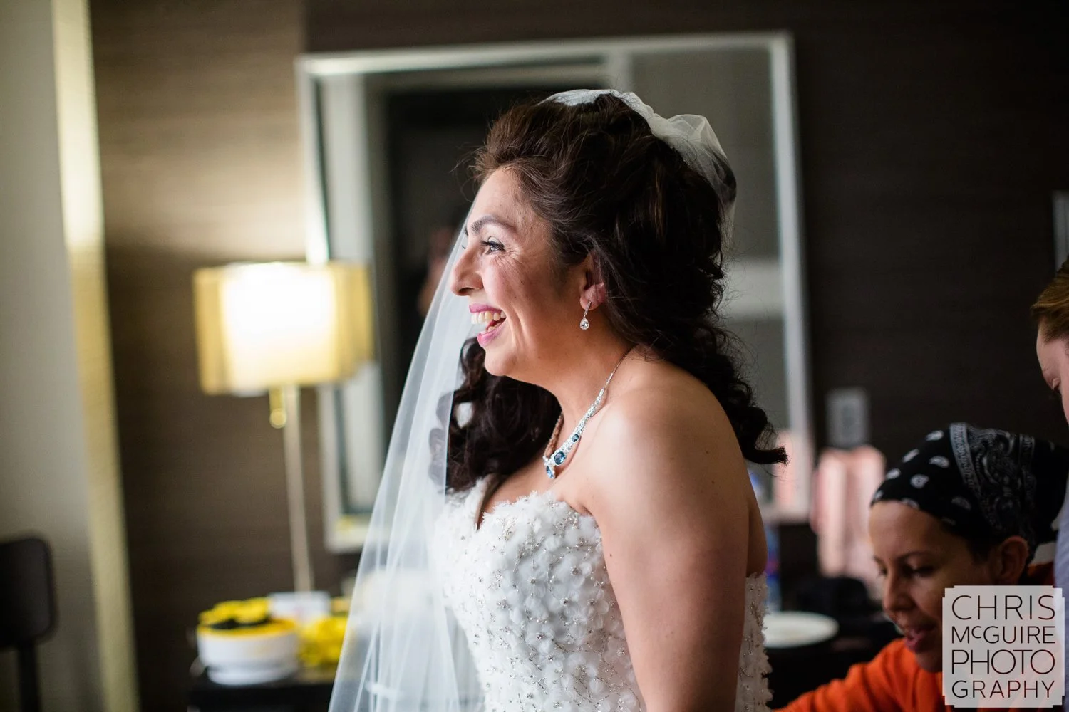 bride laughing getting ready