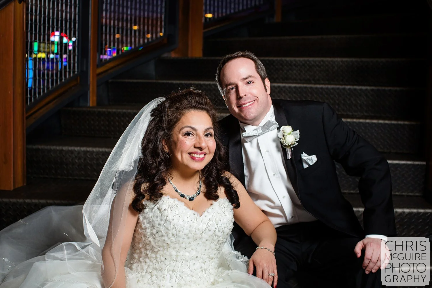 bride groom on steps