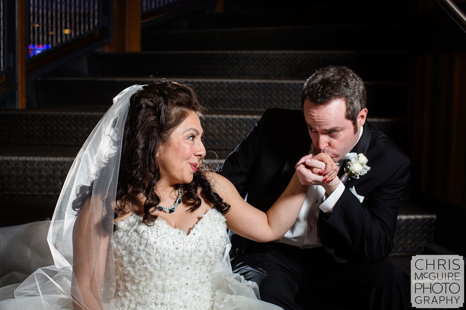 groom kissing brides hand