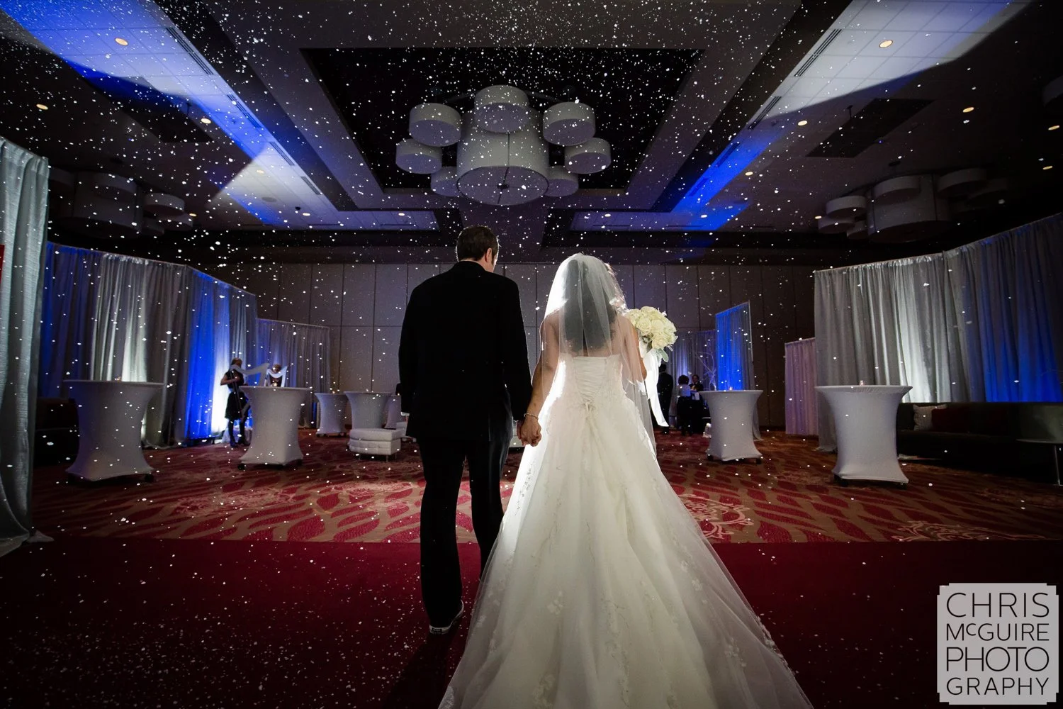 bride groom ballroom snow machine