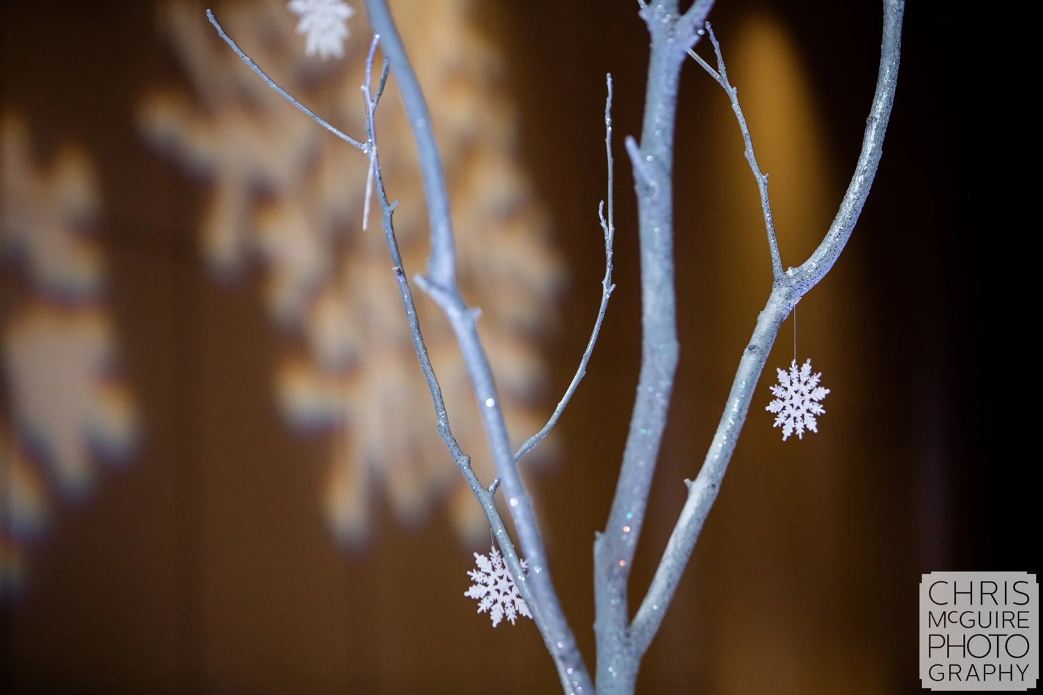snowflakes on trees winter wonderland wedding