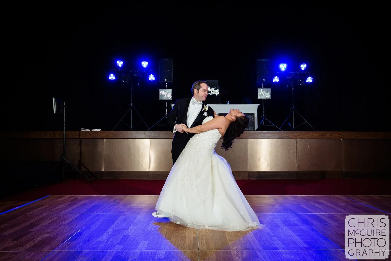 bride groom first dance winter ballroom wedding